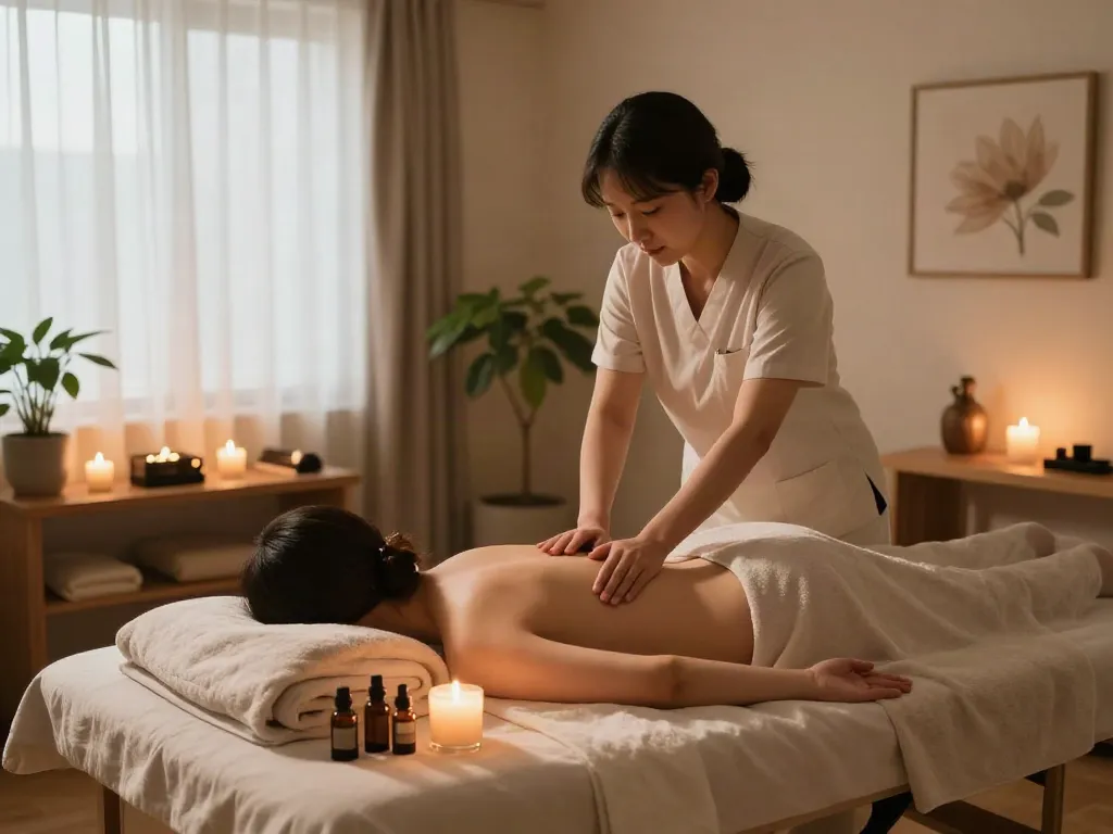 Professional massage therapy in 남양주, creating a serene and relaxing atmosphere with soothing decor.