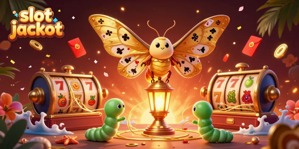 Pemenang slot jackpot bergaya 3D dengan latar belakang penuh tema kasino yang kaya.