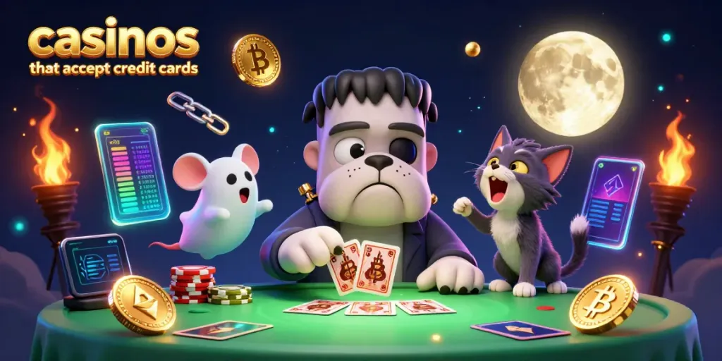 Experience the thrill at casinos that accept credit cards with playful monsters and vibrant crypto elements.