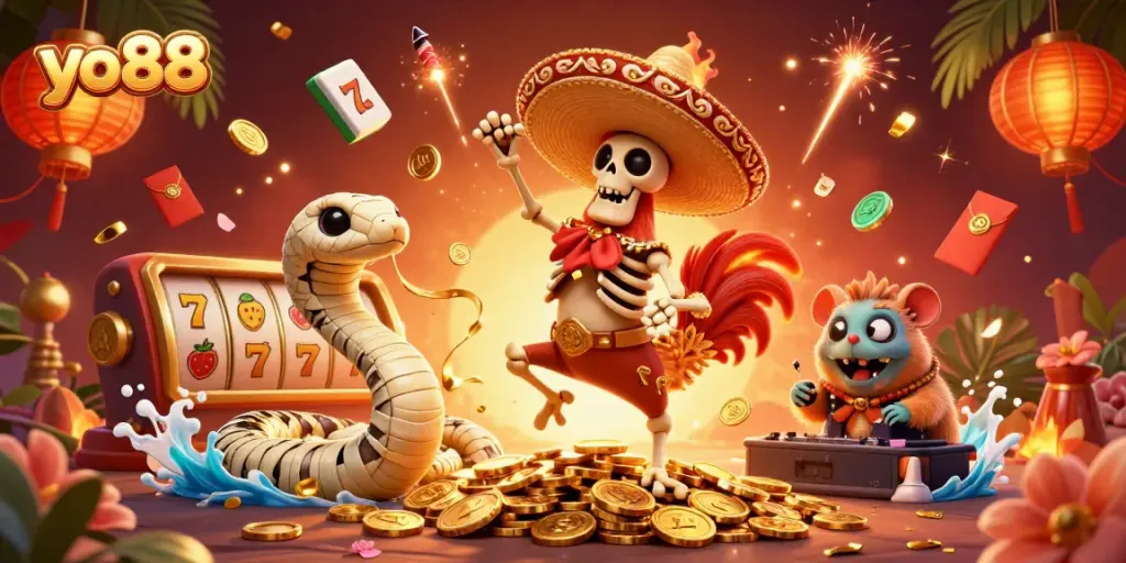 Experience top-tier excitement at yo88 with vibrant casino elements in a rich 3D illustration.