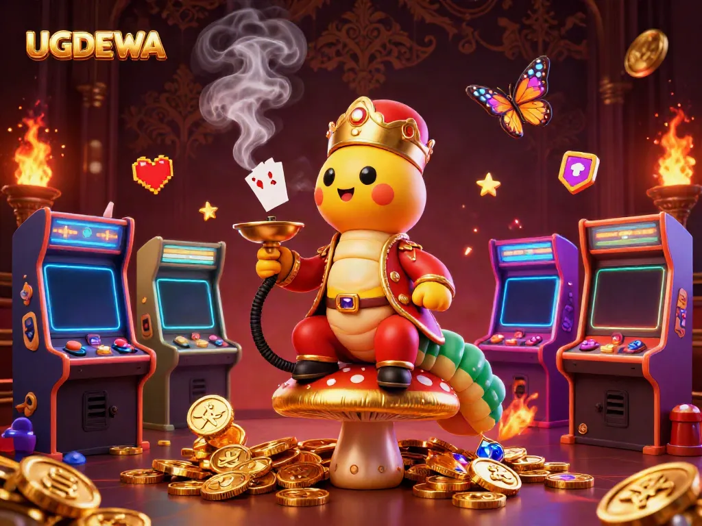 Engage with UGDEWA's vibrant casino scene featuring a whimsical caterpillar master in a Turkish outfit.