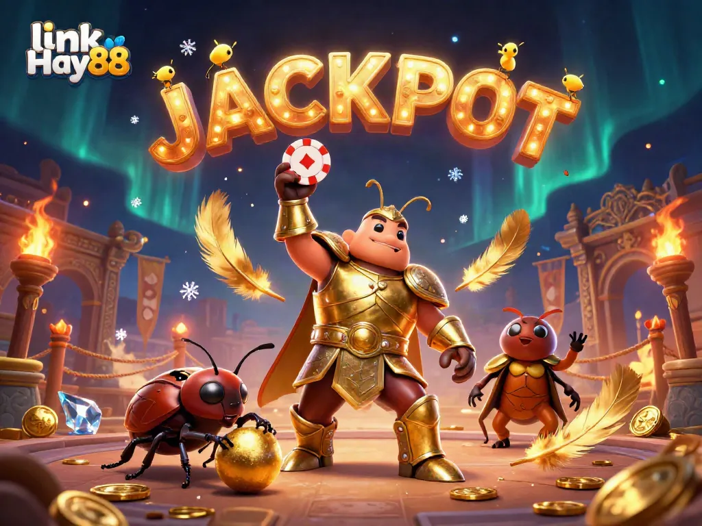 Experience the thrill of winning with link Hay88 in this vibrant 3D gaming scene.