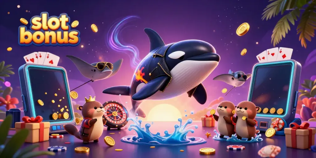 Experience the thrill of slot bonus games with vibrant characters and casino elements.