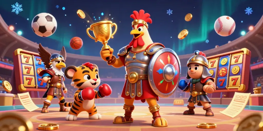 Experience the excitement of slot bonus new member 100 in a vibrant 3D casino scene.