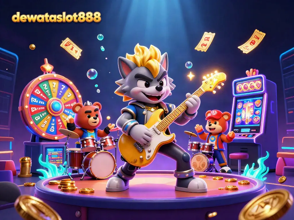 Permainan slot di dewataslot888 dengan karakter hewan animasi beraksi di panggung kasino.