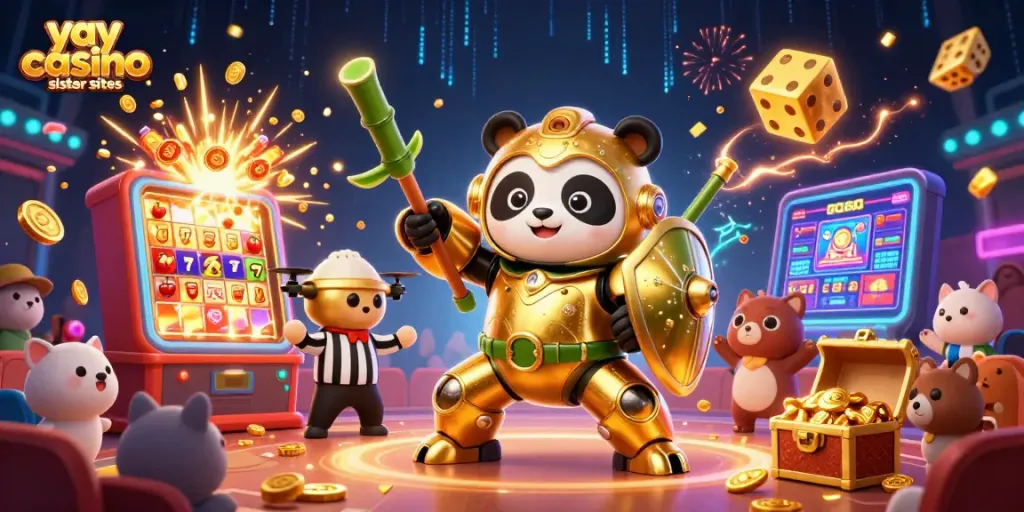 Explore top yay casino sister sites with a vibrant 3D illustration showcasing dynamic gaming elements.