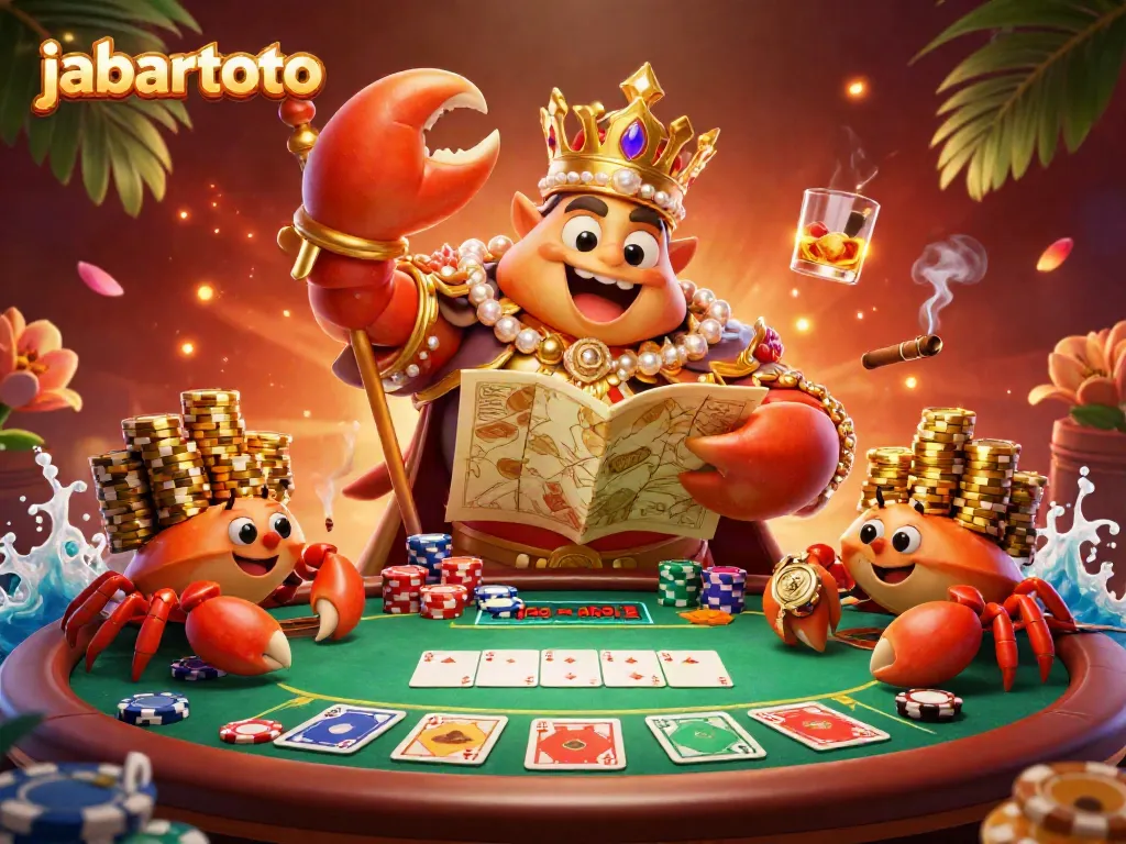 Jabartoto menghadirkan suasana bermain slot dengan gambar menarik dari kaisar kepiting emas dan elemen kasino yang menawan.