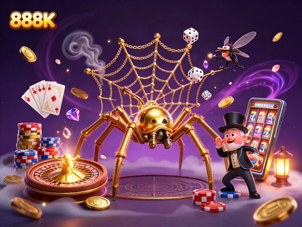 Win big with 888K in this vibrant 3D casino scene featuring the fun of gaming.