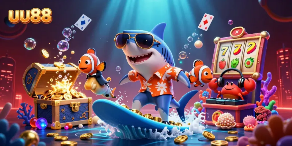 Play blackjack and win big with uu88's vibrant casino experience featuring animated sea creatures.