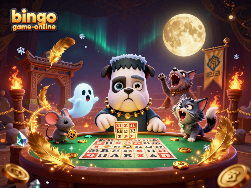 Experience bingo-game-online with a dynamic 3D illustration featuring exciting bingo game characters.