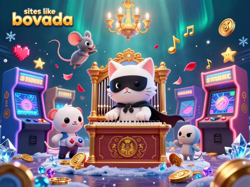 Engage in thrilling casino fun with sites like Bovada amidst vibrant game elements and enchanting characters.