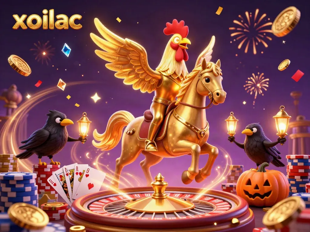 Experience the thrill of gambling with xoilac in a vibrant casino scene filled with celebratory elements.
