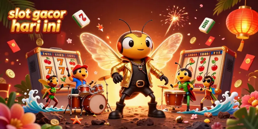 Mengguncang permainan dengan slot gacor hari ini, cicada rock star, drummer kumbang, dan latar kasino yang memukau.