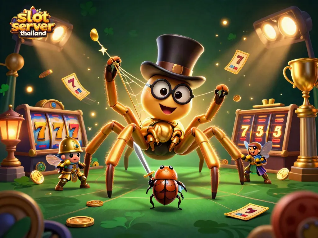 Spin the reels at slot server thailand, featuring thrilling 3D cartoon characters amidst a vibrant casino scene.