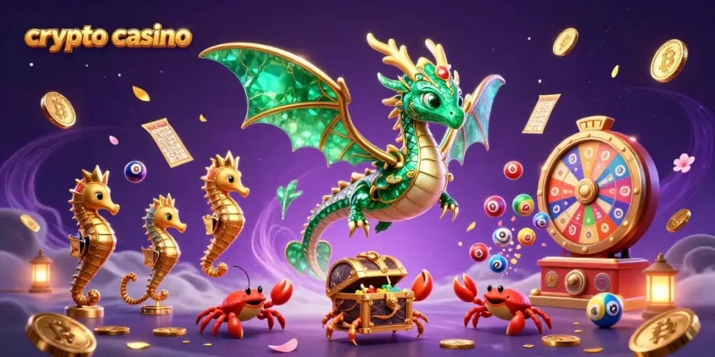 Engage in thrilling play at this vibrant crypto casino scene featuring colorful elements and characters.