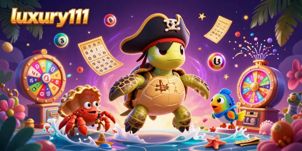 Engage gamers with luxury111's vibrant pirate-themed casino illustration showcasing exciting gaming elements.