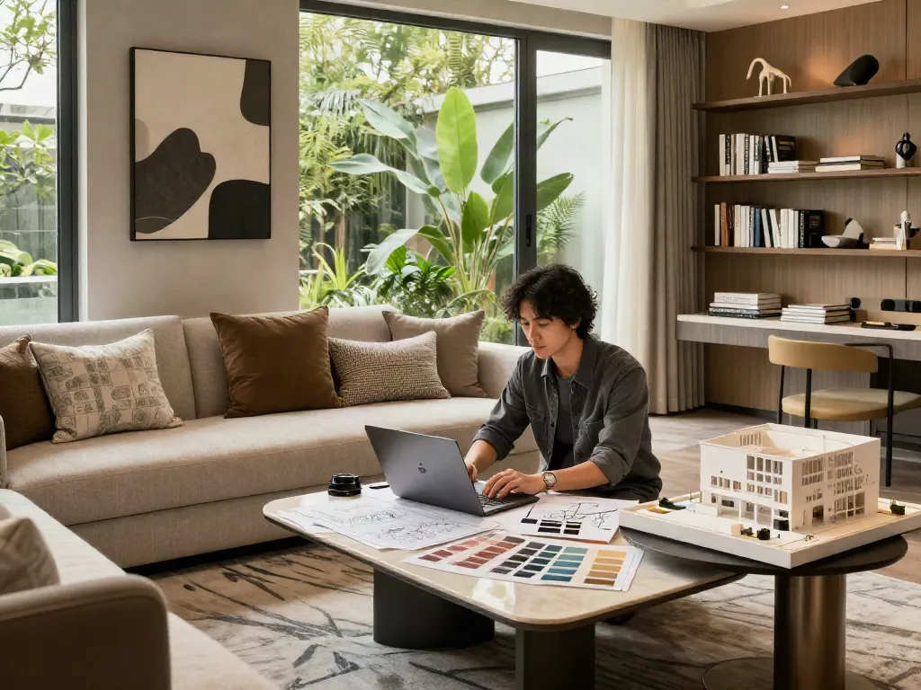 Desain interior modern dengan sentuhan arsitektur dan kenyamanan, menggambarkan inovasi LOTUS88 X https://bespokegeometry.com/2015/07/22/cocoon/.