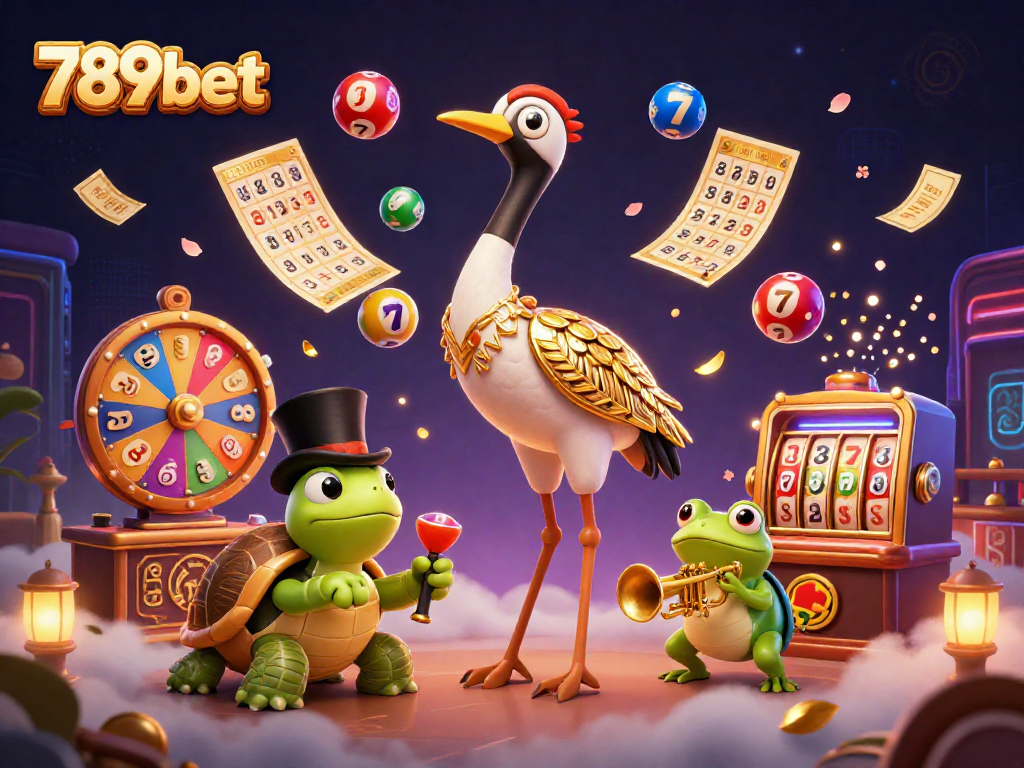 Engage in the vibrant 789bet casino scene featuring dynamic lottery balls and festive game elements.