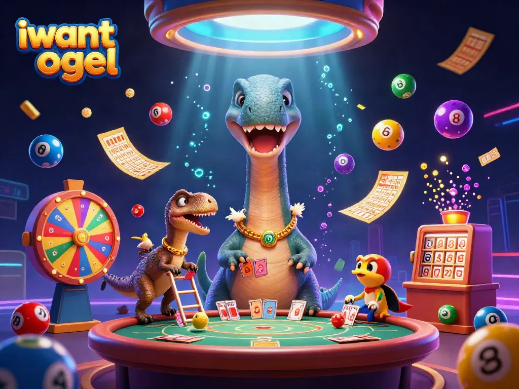 Experience iwantogel's vibrant casino adventure with playful dinosaurs in dynamic lottery action.
