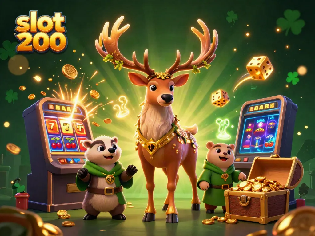 Engage with slot 200's exciting slot machine jackpot celebration featuring animated characters and vibrant casino elements.