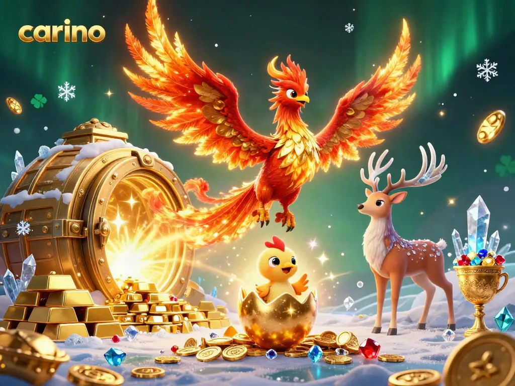 Experience thrilling gameplay excitement with carino's magical casino scene featuring a phoenix and hidden treasures.