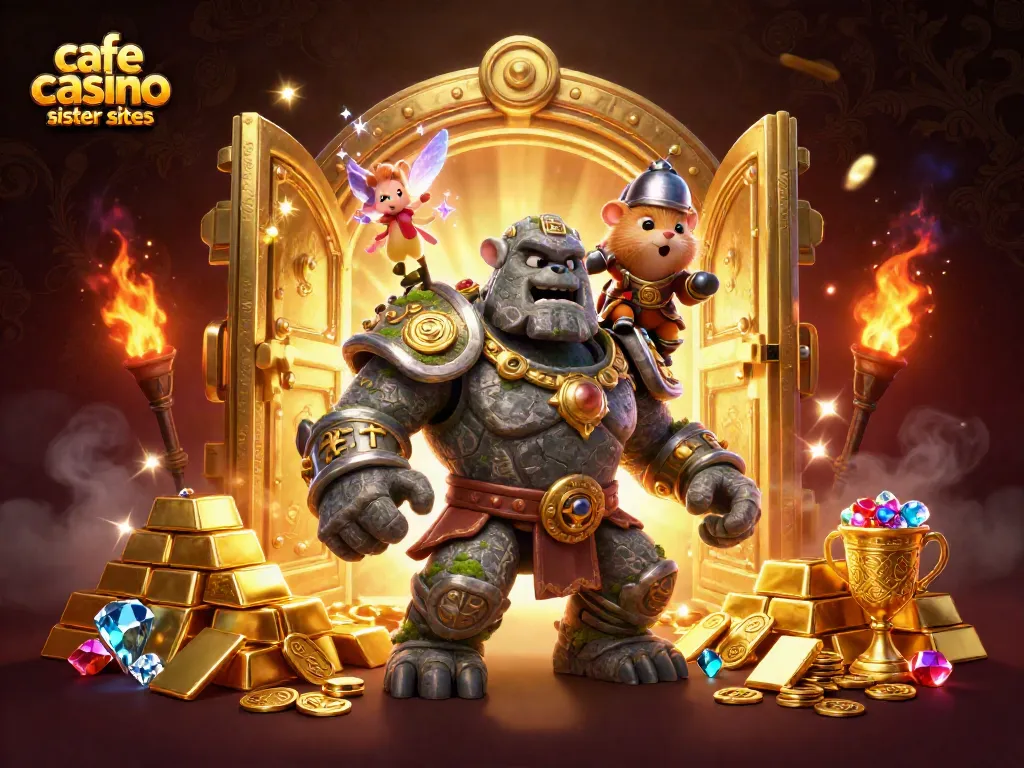 A magical scene featuring "cafe casino sister sites" characters with treasures, showcasing exciting gameplay elements.