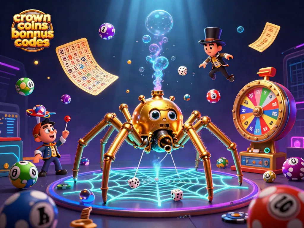 Engage with crown coins bonus codes through vibrant lottery elements and dynamic casino graphics.